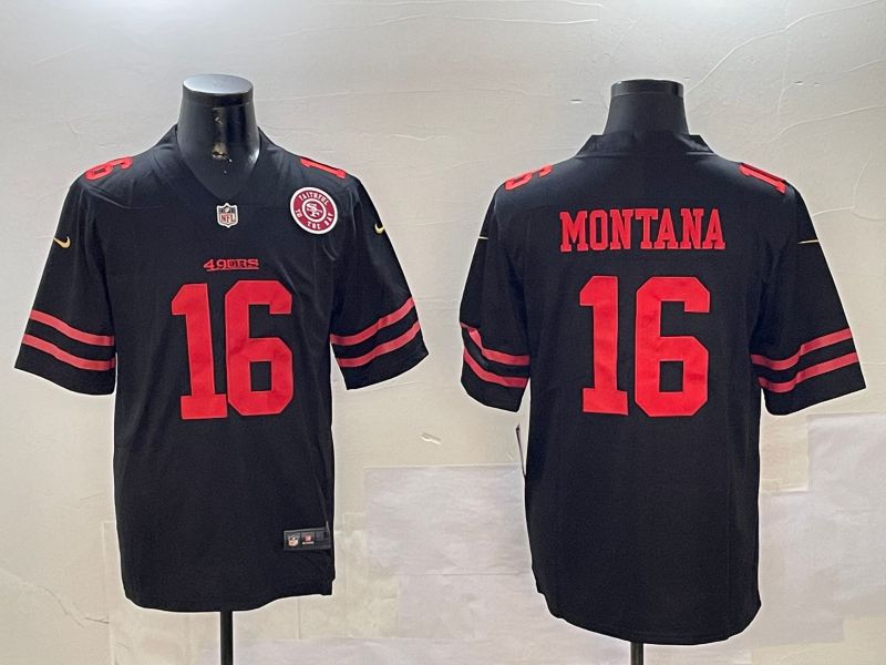 Men San Francisco 49ers 16 Montana Black Second generation 2024 Nike Limited NFL Jersey style 01089